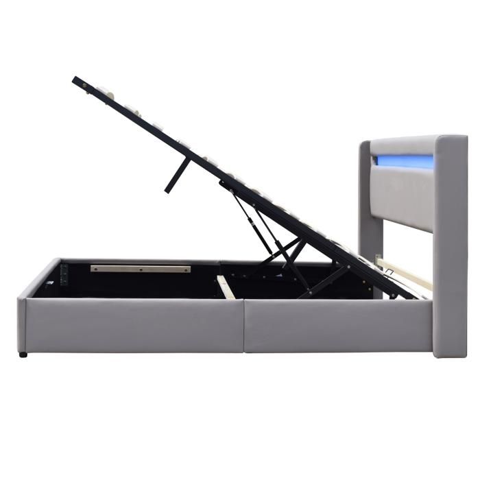 Lit coffre 140x200 - KING OF DREAMS - Dehoussable - Tête de lit LED - Montage rapide - PVC simili