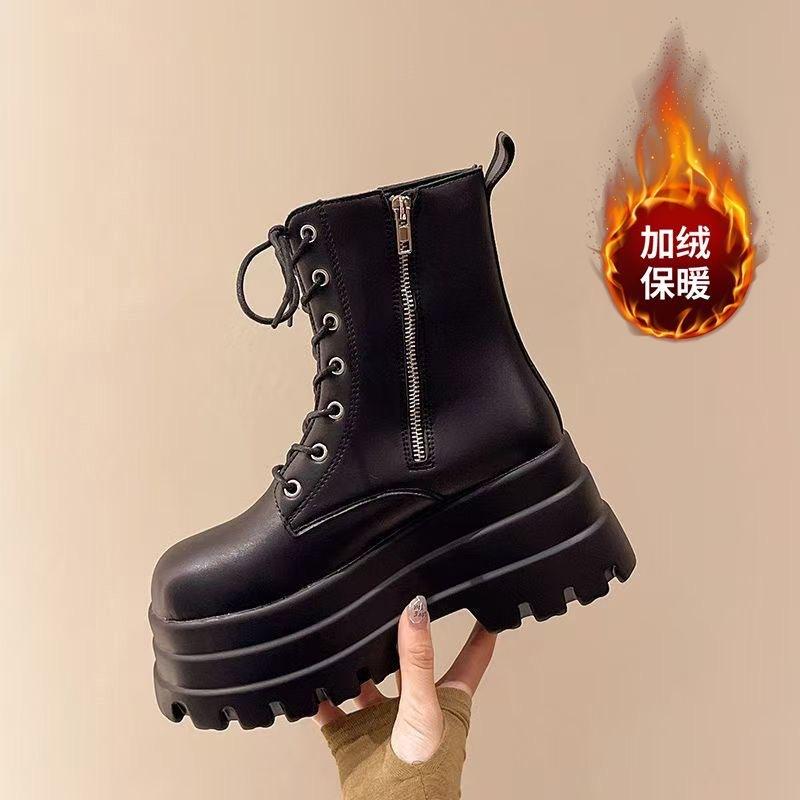 Thick-soled heightening Martin boots cos high-heeled soft boots small non-slip autumn and winter new medium tube knight boots