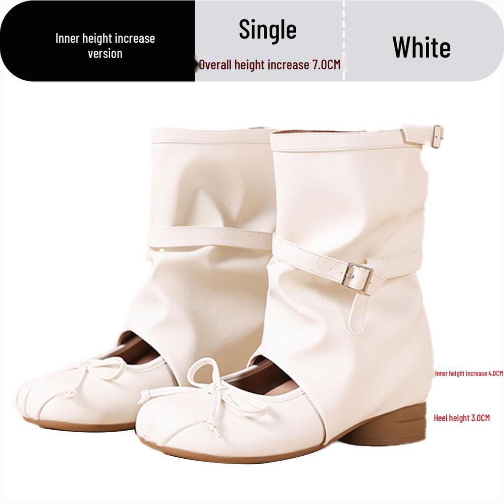 Ballet Style Women's Ruched Short Boots with Thick Sole - New for Summer 2026, Height Increasing 8CM Trendy Western Sandals.