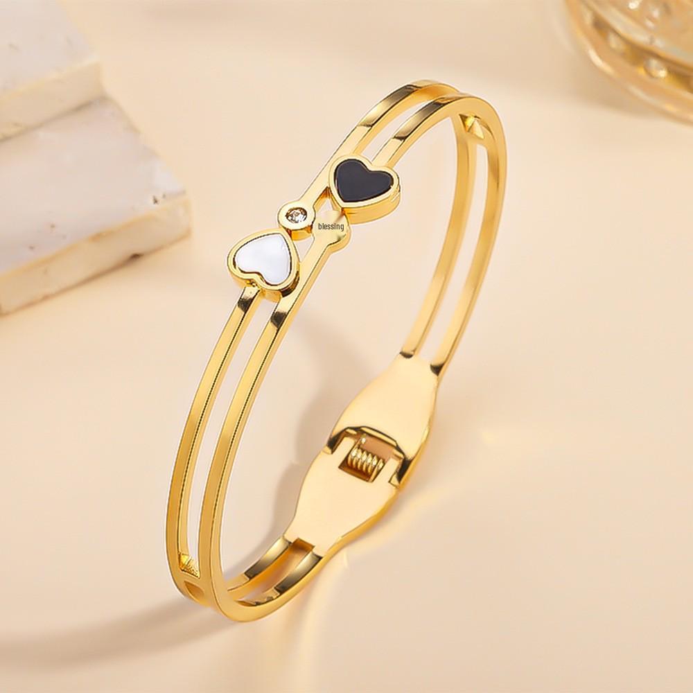 Women's Heart Design Bracelet, 18K Gold Electroplated Titanium Stainless Steel