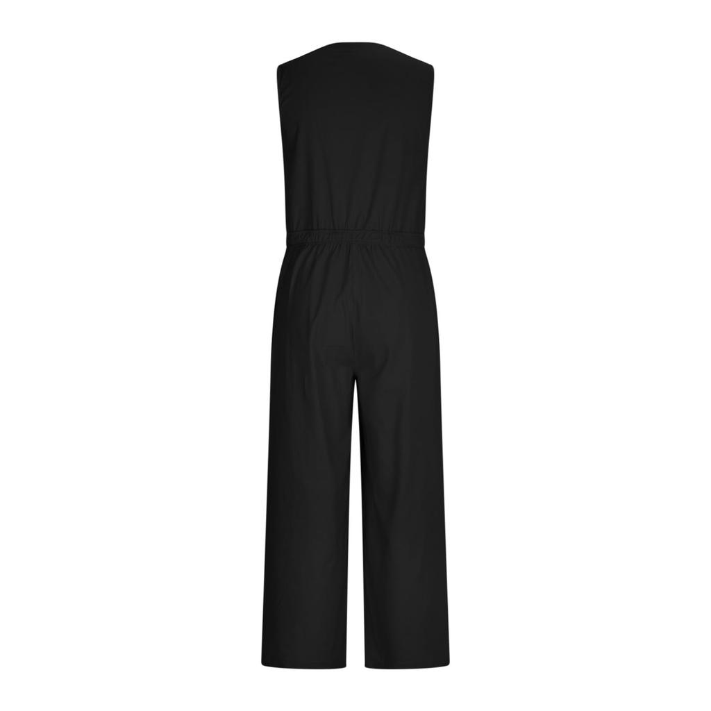 Women Button Down Sleeveless Rompers Wide Legs Cotton Linen Rompers With Pocket