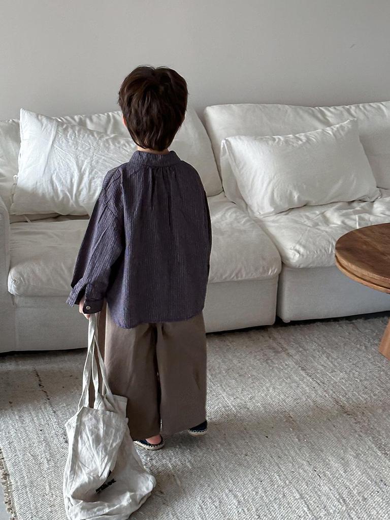 Jiaye Kids' 2025 Spring Striped Long Sleeve Shirt for Boys and Girls Retro Cardigan