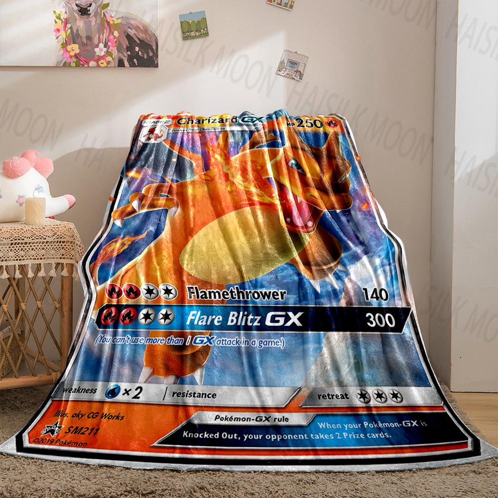

1PC Pokémon Cards Charizard Print Blanket Fluffy Plush Sofa Bed Blanket for Kids Adults Travel Camping Supplies Car Office Gifts 75cm x 90cm