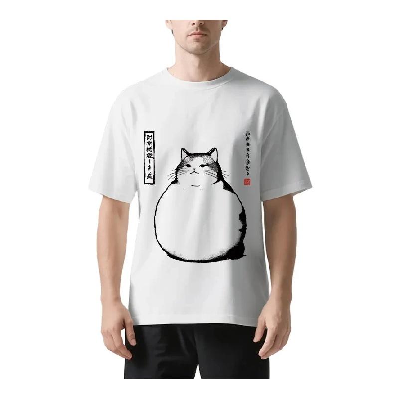

Matsumoto Hoji Cat Printed Cotton T-shirt Summer Men s and Women s New Clothing Fashion High Quality T-shirt Street Wear Unisex S чёрный