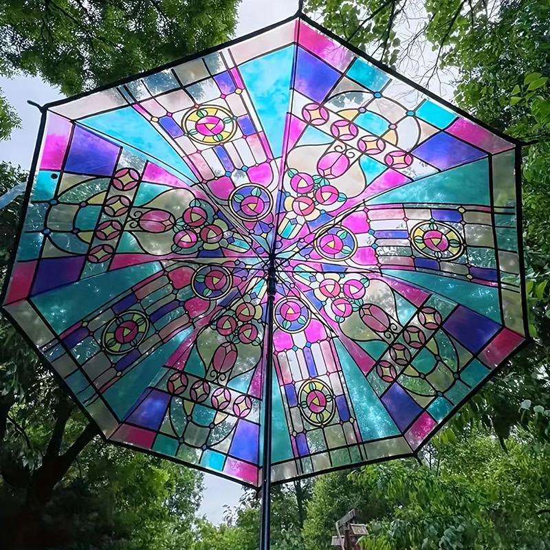 British Wind Rainforest Arch Transparent Umbrella Stained Glass Transparent Umbrella Long Handle Automatic Romantic Parasol