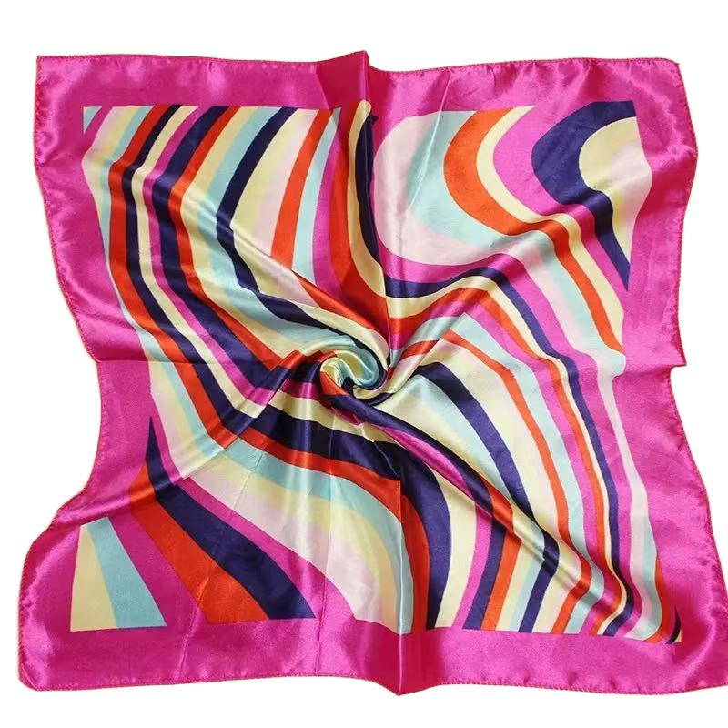 

50см*50см Женский шейный платок Мягкие шарфы Летний атласный Модные аксессуары Полосатый принт Удобный 10 цветов