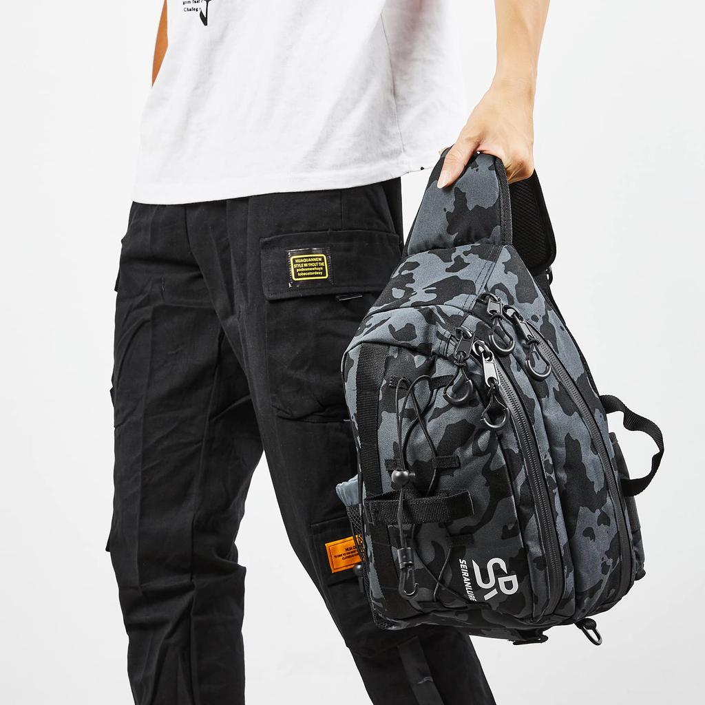 Seiran Lure Fishing Bag, Body Bag, Shoulder Bag, SR-BG1, Fishing Tackle Bag, Outdoor, with Rod Holder, Waterproof Interior, and Water-Resistant Zipper