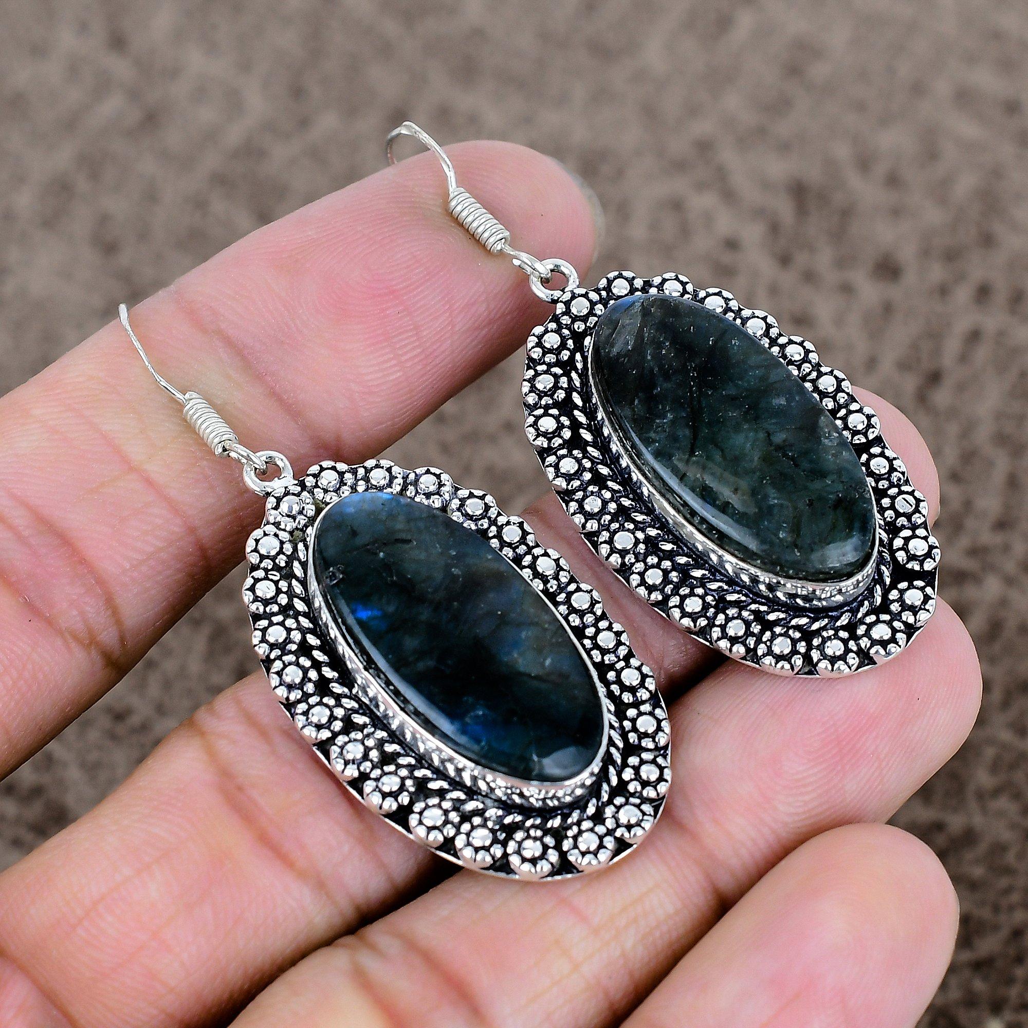 

Labradorite Gemstone Handmade 925 Sterling Silver Jewelry Earring 2.36 KKG-673