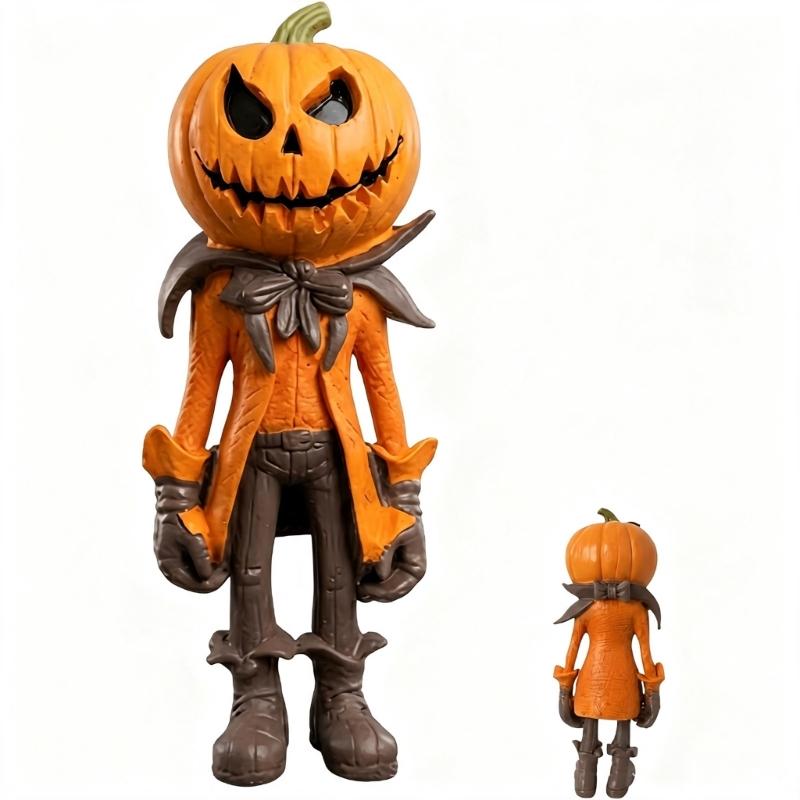Resin Halloween Pumpkin Man Figurine with Painted Detail, Collectible Statue for Tabletop Decors, Mantels Entryway Desk Fall Styling