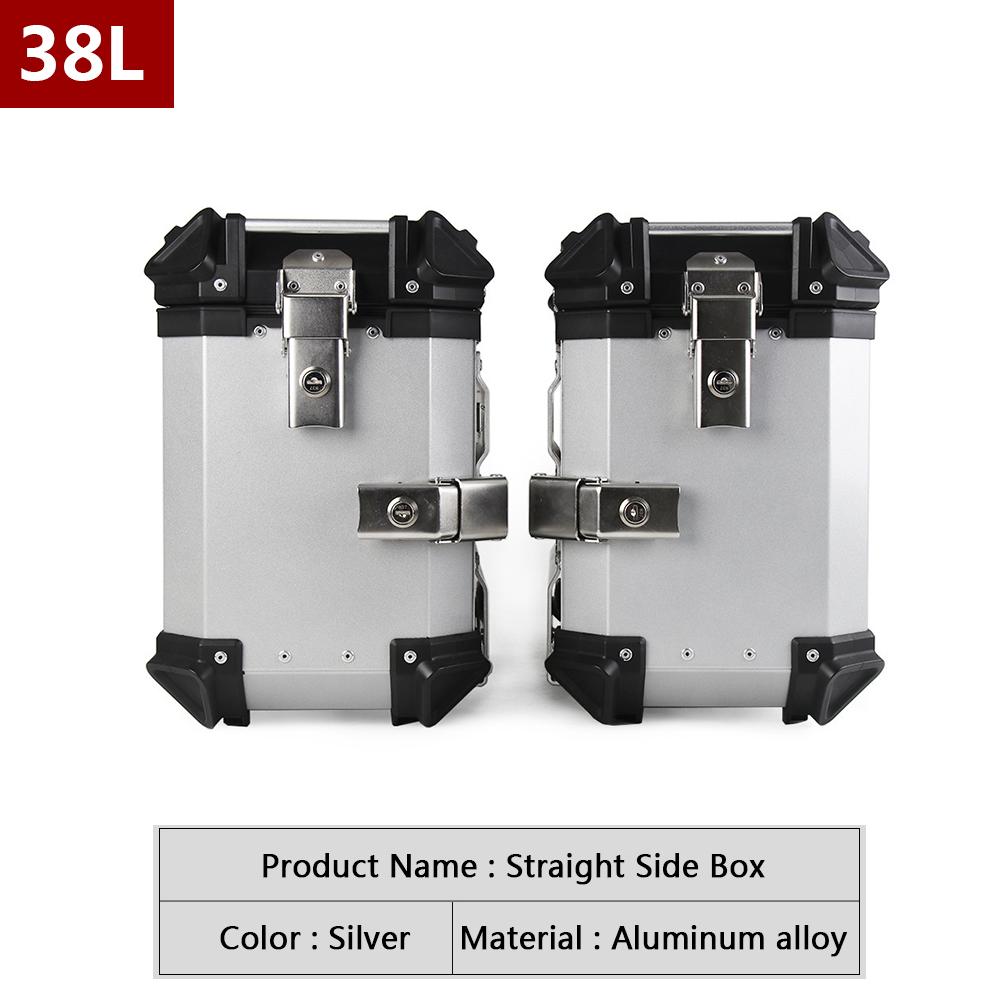 Motorcycle Side Box 38L 35L Aluminum Moto Saddlebags Motorbike Side Cases Motorcycle Luggage Storage Side Trunk Edge Saddle Bags 38L Silver (1 pair)