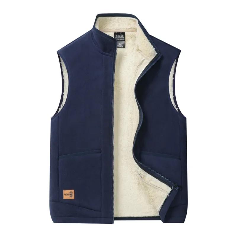 Gilet in lana d'agnello autunno inverno uomo caldo imbottito collo alto giacca casual senza maniche