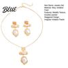 Faux Pearl Earrings Jewelry Set Metallic Texture Double-Layered Necklace