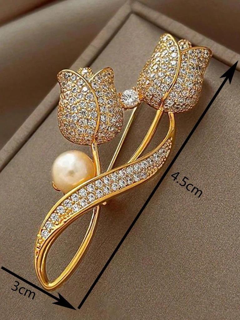 1pc Brooch Rhinestone Tulip Flower Brooch Anti-Glare Suit Brooch Collar Pin Jewelry