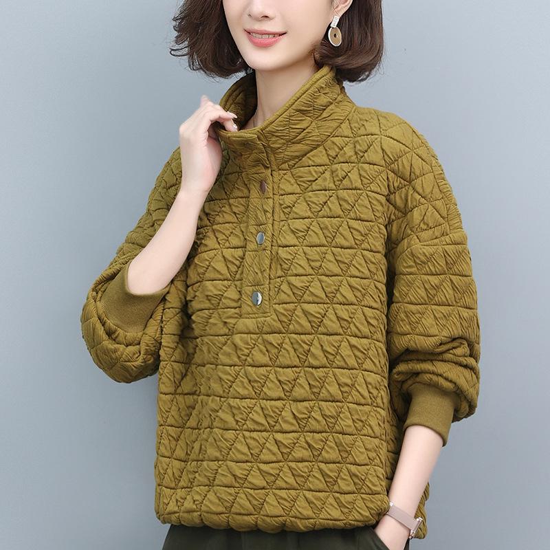 Women's 2024 Autumn/Winter Quilted Sweatshirt - Loose Casual Pullover for Middle-Aged Fashion