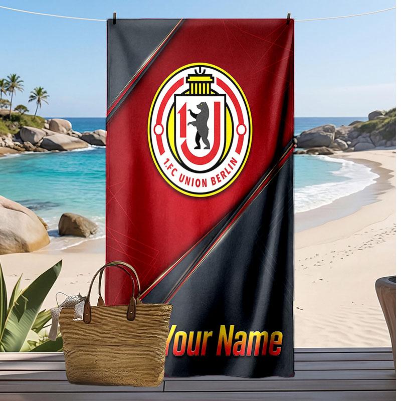 Union Berlin FC Personalized Printed Beach Towel Soccer Logo Support Custom Name Text Absorbent Towel For Sport Travel Special Gift