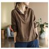Women's Hooded Shirt Vintage Spring Loose Thin Pullover Long Sleeve Simple Plus Size Solid Blouses Ladies