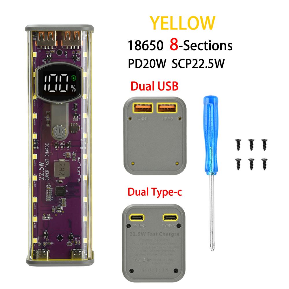 

18650 21700 Battery Storage Box PD 22.5W 45W Super Fast Charging Rechargeable Case DIY Power Bank Shell Charger Housing 8X 4X