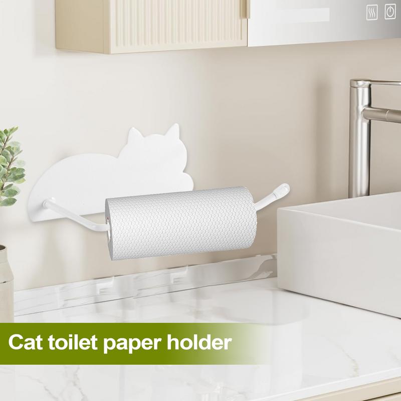 Bathroom Paper Towel Holder Stainless Steel Storage Shelf with Cat Design Mount Organization for Guest House Travel Fridge