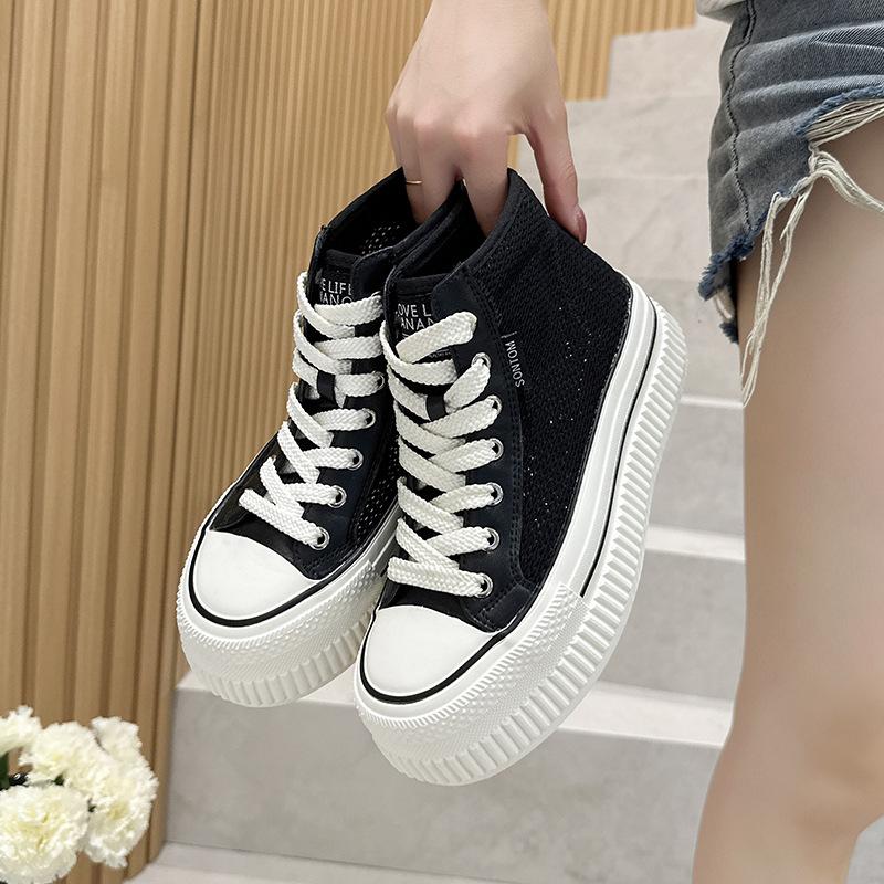 Fashion lace-up board shoes women's summer new platform casual shoes heightening mesh breathable high top