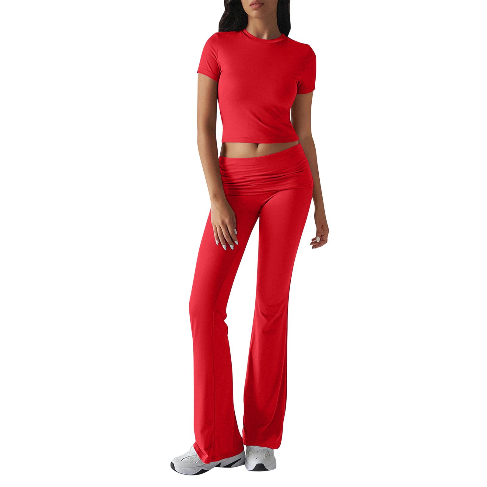 

Women s Solid Color Casual Top And Pants Fashion Two-piece Set XXL червоний