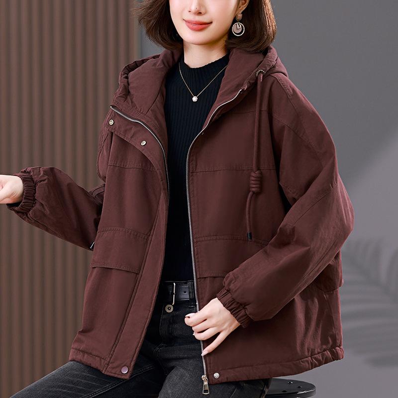 Women's Plus Size Pure Cotton Fleece-Lined Parka Jacket - Short, Thickened, Casual Style for Autumn/Winter 2024