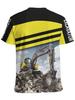Men'S Fashion 3D Printed Excavator Pattern Shirt, Casual Loose Round Neck, Breathable Polyester Fiber, Suitable for Summer - Washable, Bright Yellow