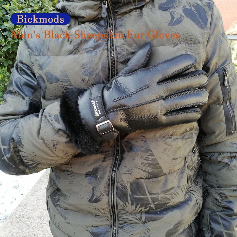 Lammfellhandschuhe Herren Dick Winter Warm Große Größe Outdoor Winddicht Kalt Handgenäht Genäht Leder Fingerhandschuhe