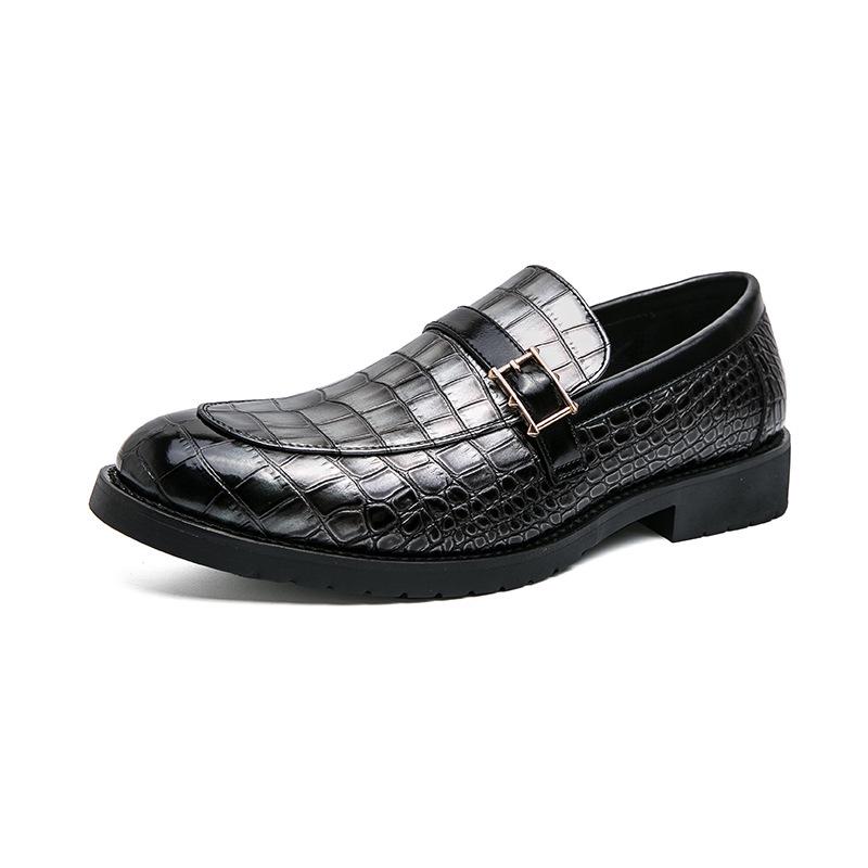 Men s Large Size Autumn Slip-on Leather Shoes, British Style Pointed Toe with Buckle 46