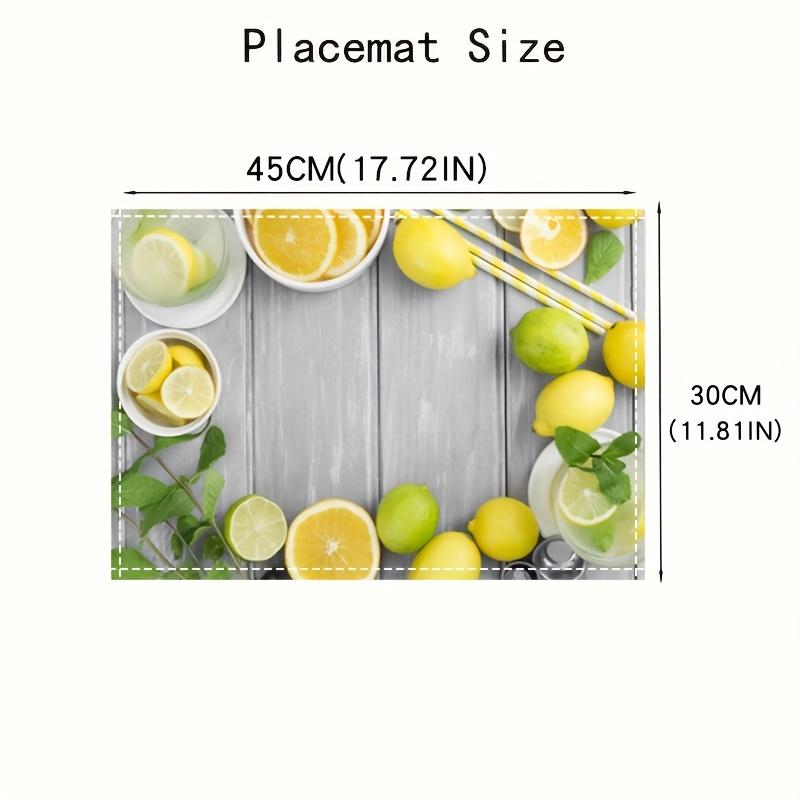 Lemon Fruit Placemats Set Of 2 Linen Fabric Fresh Citrus Table Mats Kitchen Decor Summer Dining Accessories Yellow Green Mint