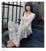 150cm High-Waisted Black & White Striped Wide-Leg Petite Women's Pants for Autumn/Winter
