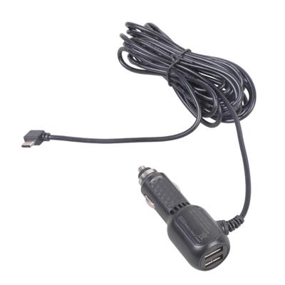Double USB Car Charger With 3.42m Angled Type C Cable For Dashcam Multiple Device Charging Intelligent Current Allocation