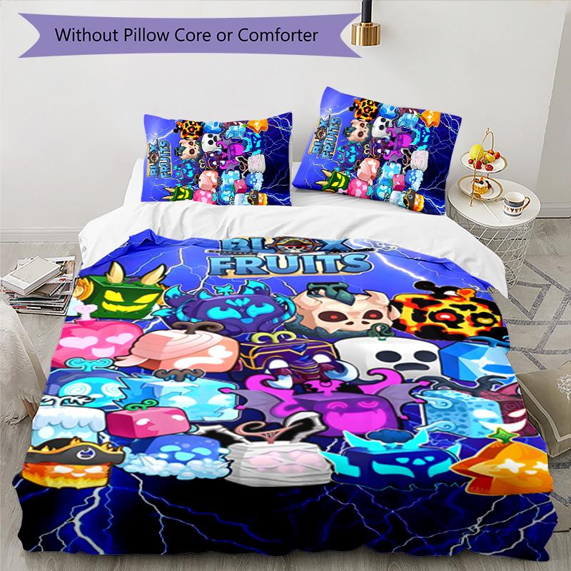 Blox Fruit 3pcs Bedding Set Duvet Cover Closure Includes 1 Duvet Cover & 2 Pillowcases for All Seasons Bedroom Home Dorm Decor