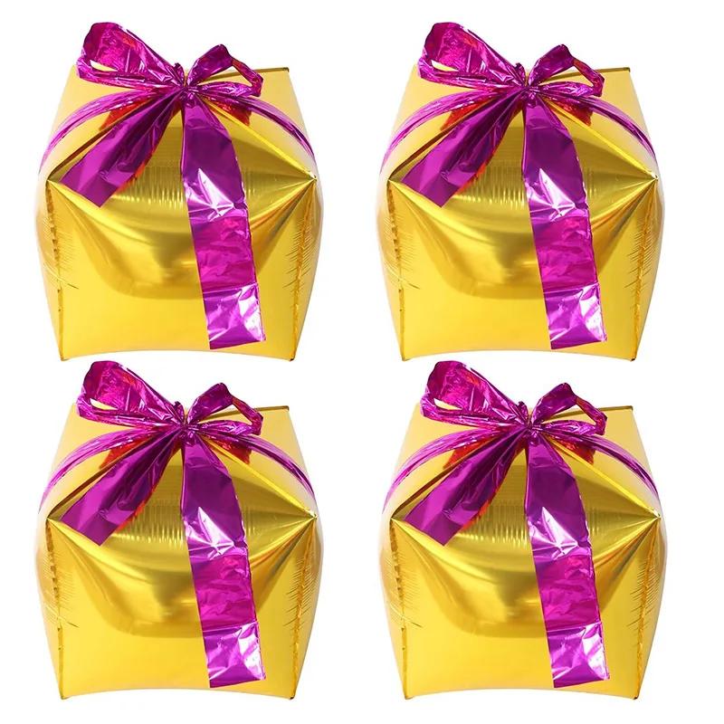 4pcs 22Inch Christmas Gift Boxes Foil Balloons Xmas Decoration Party  Christmas  Present Air Globos 4D Cube Four sided Square