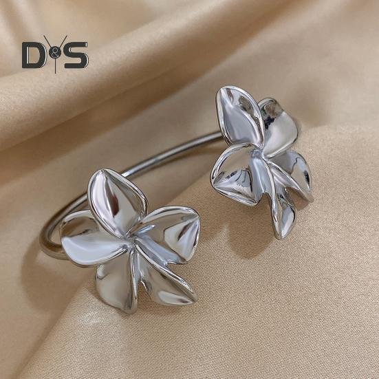 Flower Cuff Bracelets for Women Double Flower Open Bangle Bracelet Adjustable Metal Bracelets Wedding Party Jewelry
