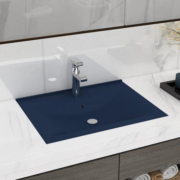 VidaXL Lavabo avec Trou de Robinet Vasque à Poser de Toilette Lave-mains de Salle de Bain Cuisine Maison Intérieur Bleu 147023