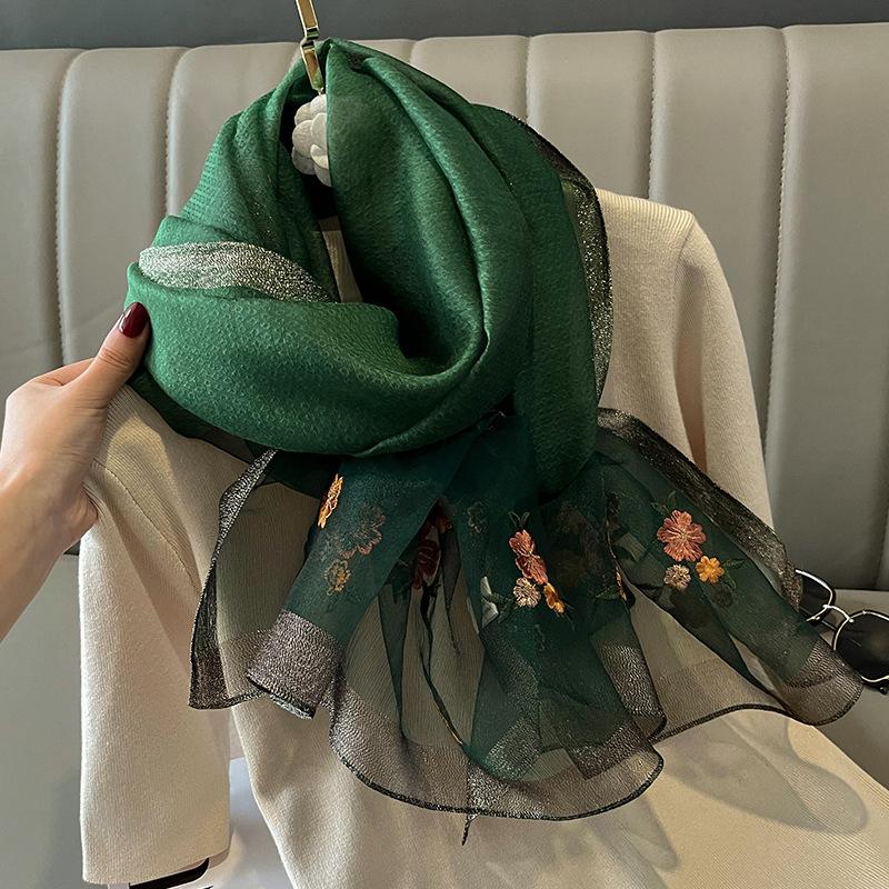 Silk wool Shawls Scarf for Lady Large Floral Beach Stoles Foulard Female Hijab Thin Bufanda Scarves Women Luxury Pashmina Wraps