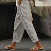 Women Casual  Stripe Print Side Button Up Trendy Pants Baggy Elastic Waist Straight Leg Comfort Trousers With Pocket