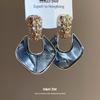 Silver needle pleated rhombus pendant earrings retro court style temperament versatile earrings light luxury high-end earrings