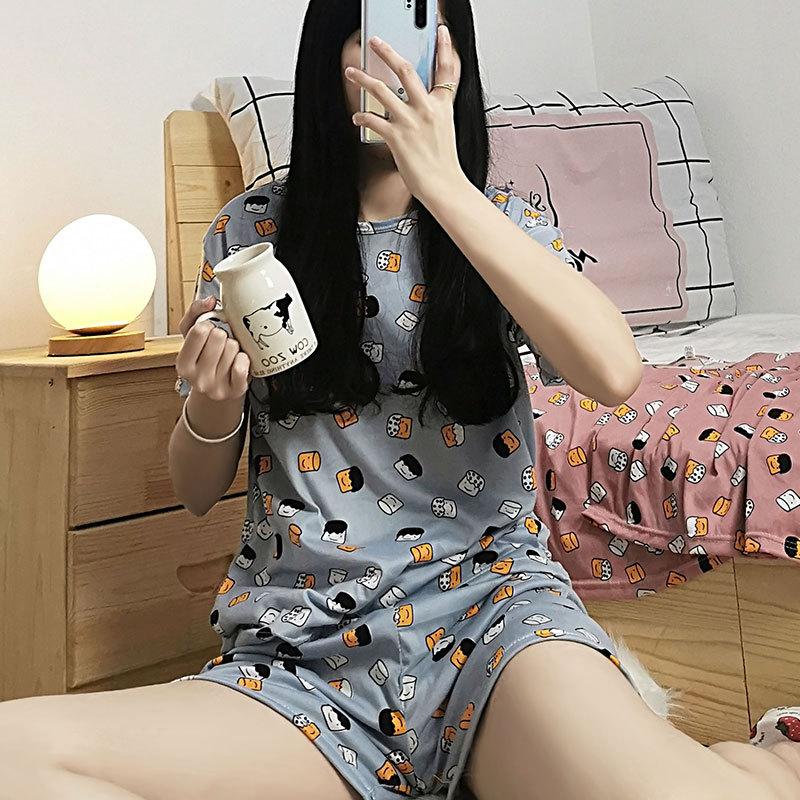 Summer Pajamas Women'S Sweet And Cute Style Cartoon Comfortable Casual Short-Sleeved Shorts Loungewear Set