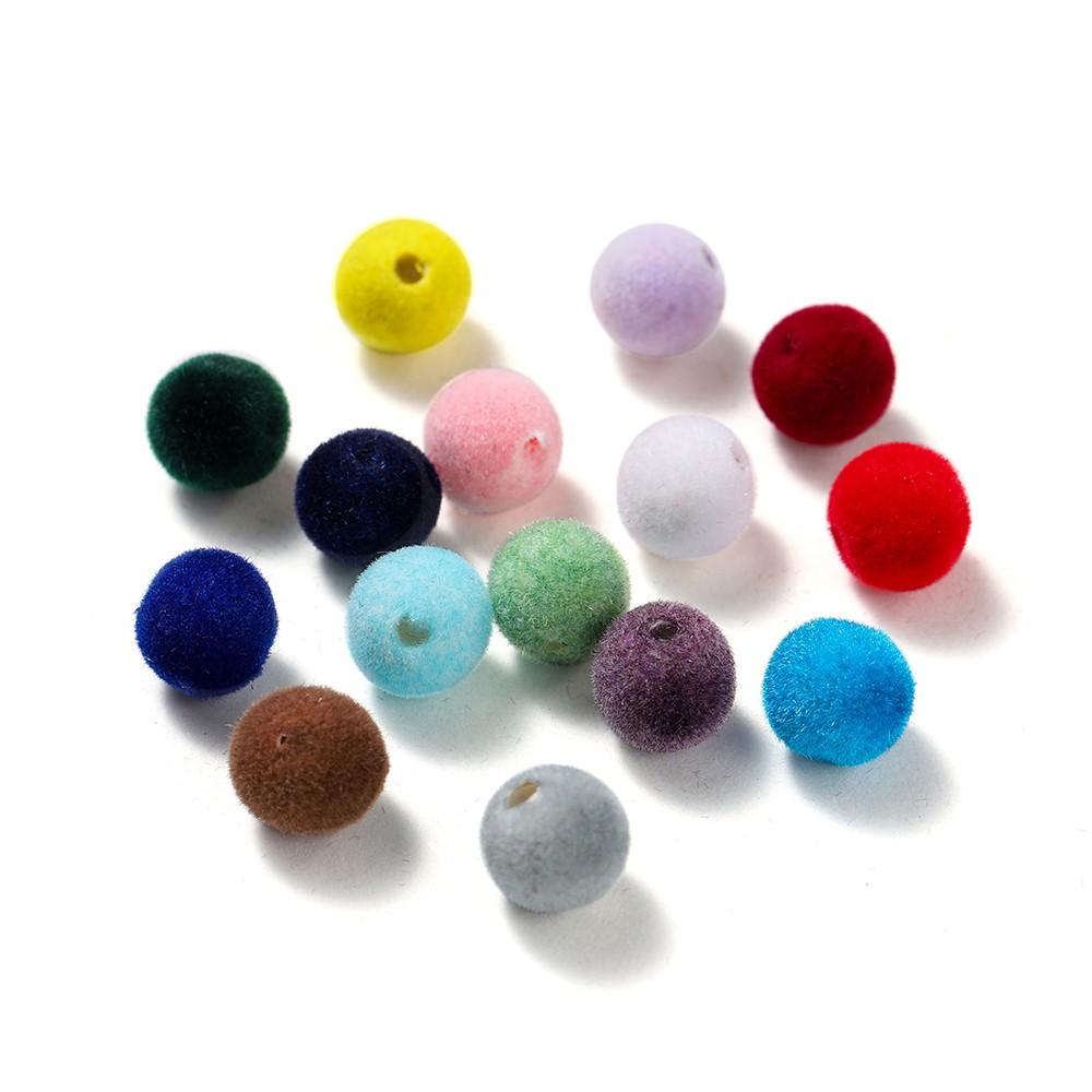 30 Pezzi 8/10mm Colorati Feltro Floccato Peluche Perline Acriliche Perline Distanziatrici Sfuse per Orecchini Braccialetti Fai da Te Accessori per la Creazione di Gioielli