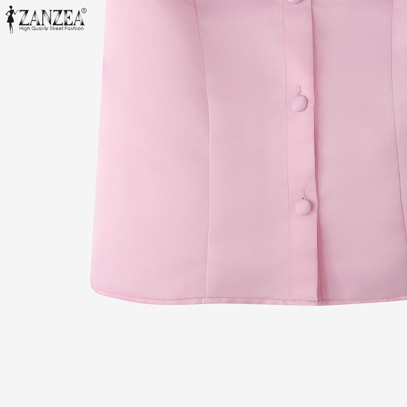 ZANZEA Dámská letní ležérní halenka s kulatým výstřihem a krátkým rukávem