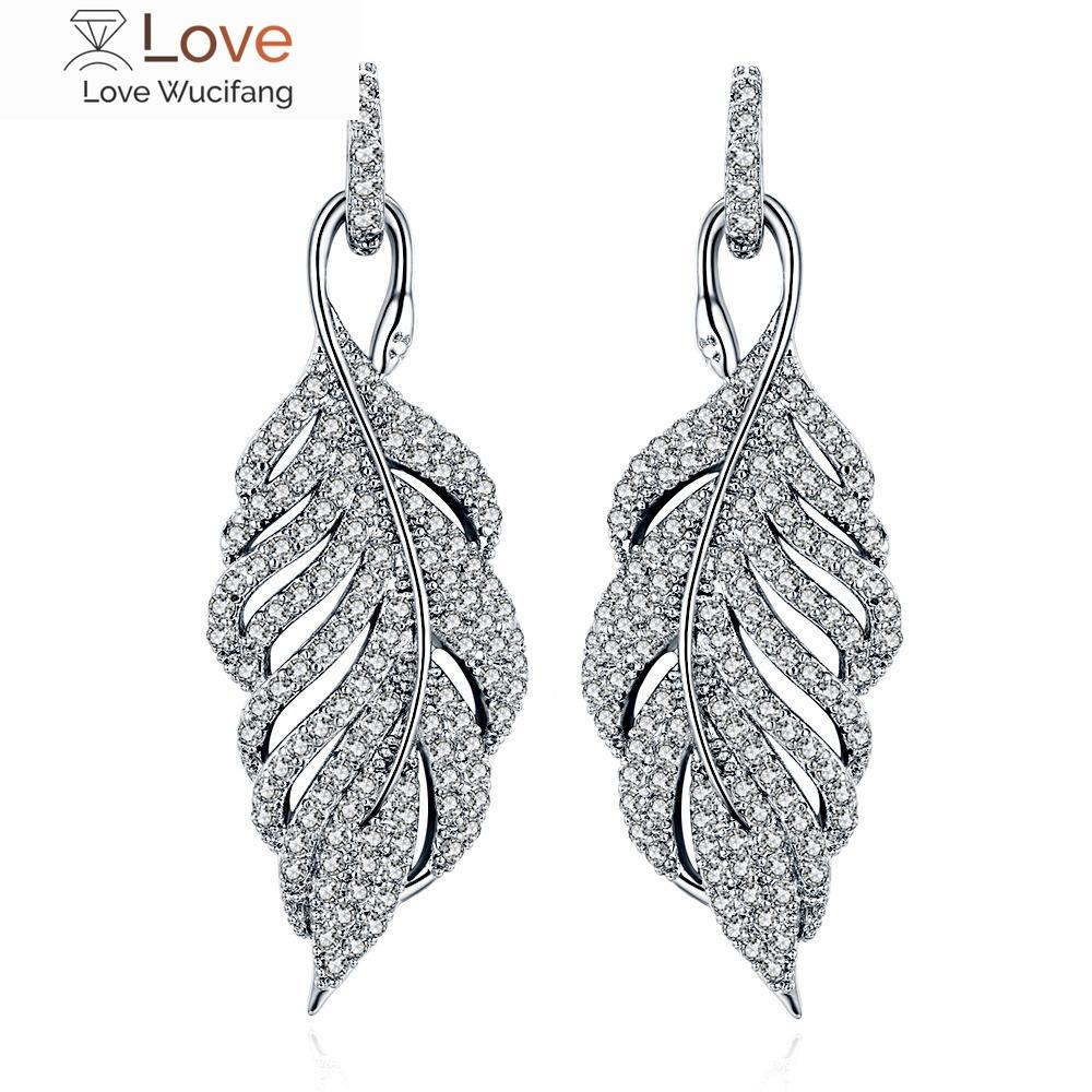 

Серебряные иглы 925 пробы Европа Перо Кристалл от австрийской моды Креативные серьги Cz Классический ретро микро набор ювелирных изделий