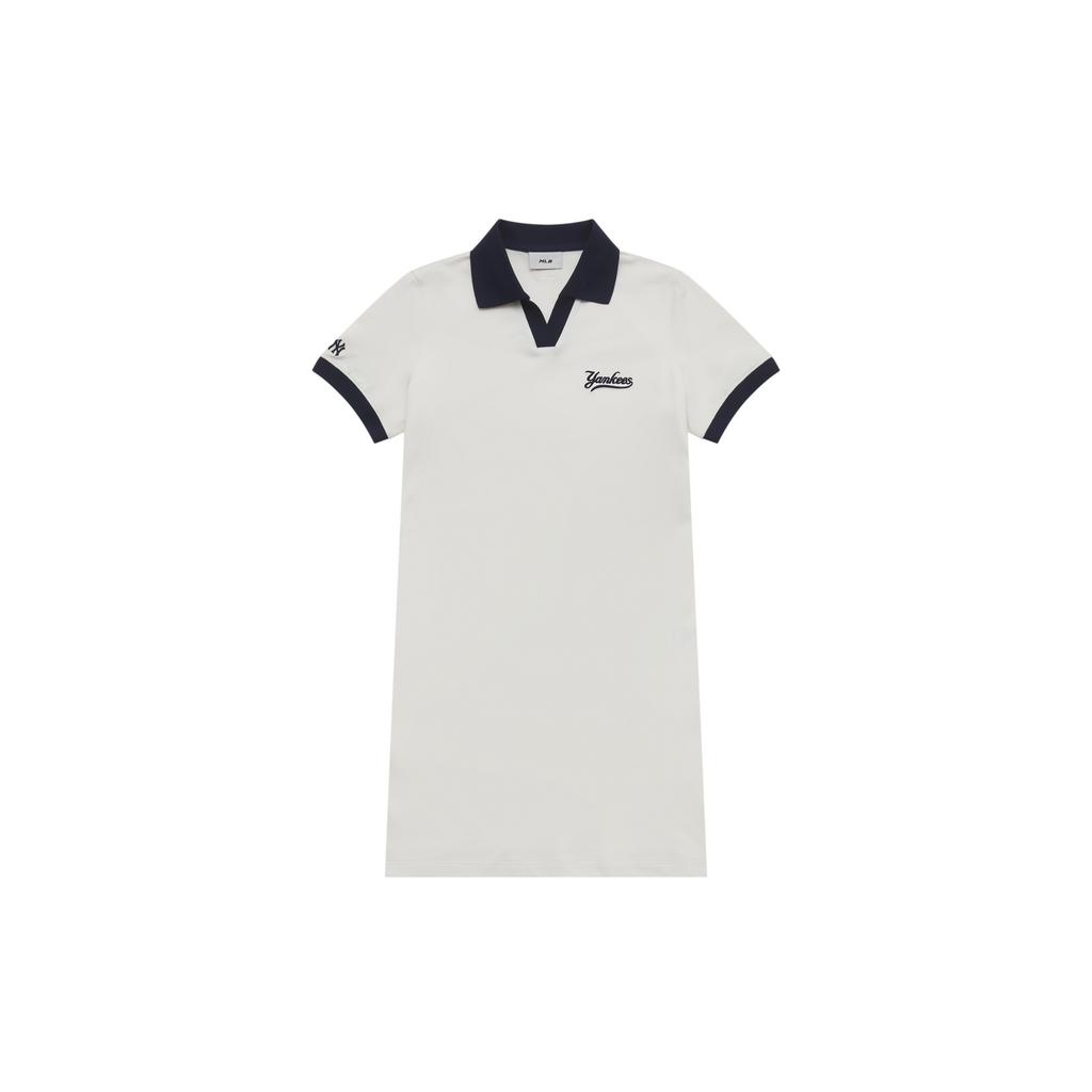 New MLB New York Yankees Basic Collection SS25 Short Sleeved Dress Women's White 3FOPB0253-50IVS