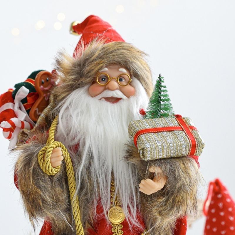 Red Santa Doll Ornament Figurine Christmas Decoration For Living Room Shelf Desktop Decoration