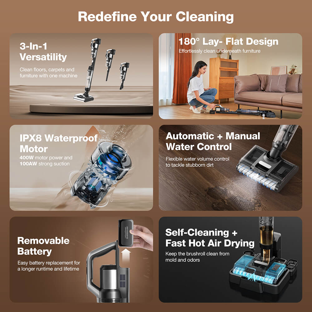 JIMMY PW11 All-In-One Cordless Vacuum & Washer, 400W Strong Power, Single Brush Roll, Hot Air Fast Drying, LED Screen