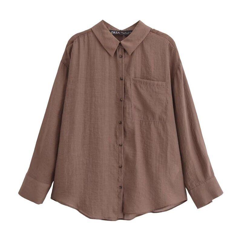

Fashion Style 2024 Autumn New Women s Back Button Decoration Basic Loose Long Sleeves Lapel Shirt 1165179 Shirt L