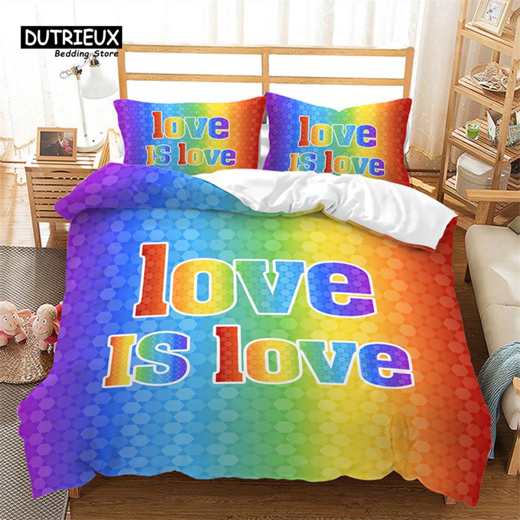 Rainbow Heart Duvet Cover King Size Multicolor Pride Bedding Set Microfiber For Boys Girls Room Decor Special Day Culture