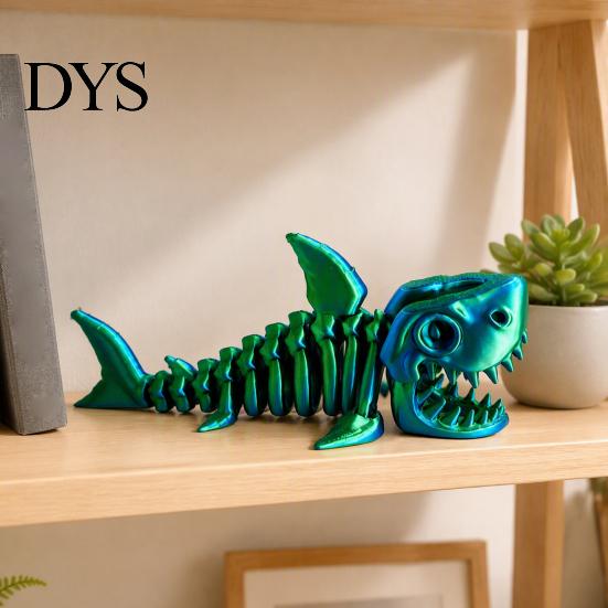 Creative Gift for Boys Girls 3D Printed Articulated Skeleton Shark Figurine, Pearlescent Flexible Joint Desktop Ornament Kids Bone Toy, Fidget