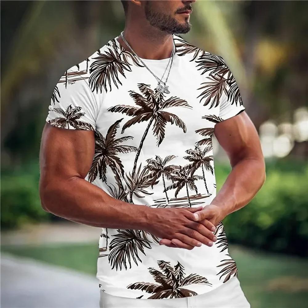Summer Coconut Tree 3D Print T-Shirts Streetwear Clothing Short Sleeve Crew Neck Tops Oversized T Shirt Men's Hawaiian T-Shirt