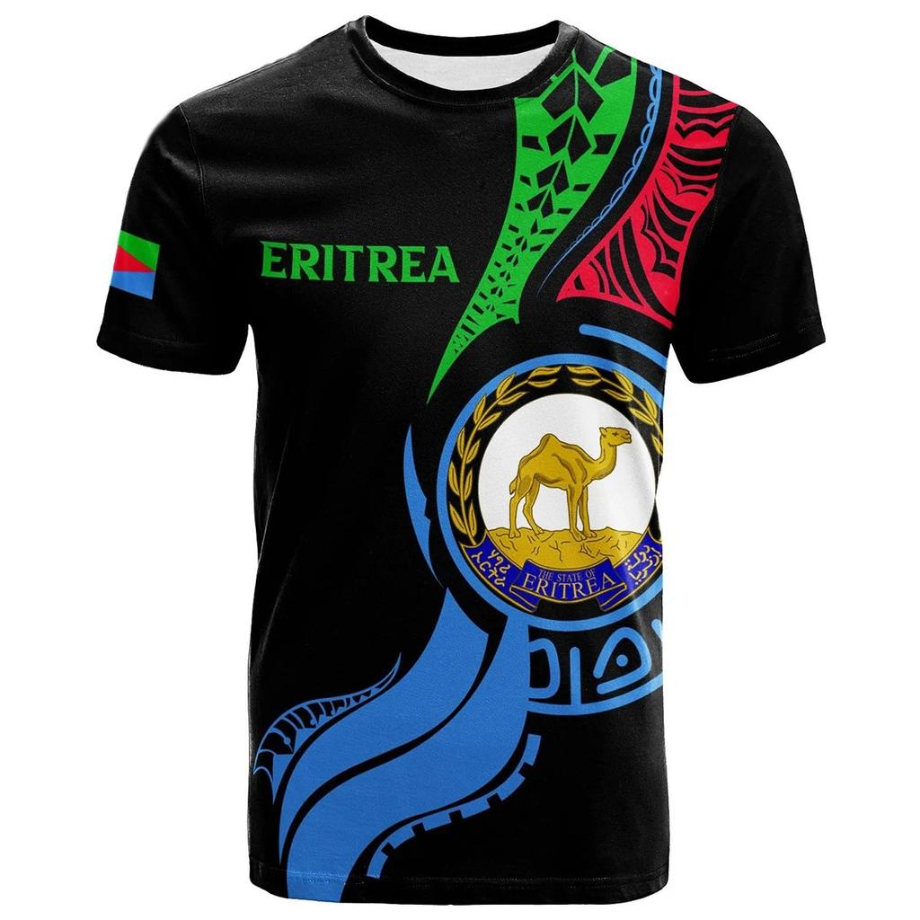 Sommer-T-Shirts mit Rundhalsausschnitt und 3D-Aufdruck der eritreischen Flagge, modisch, lässig, kurzärmelig, für Kinder und Jungen